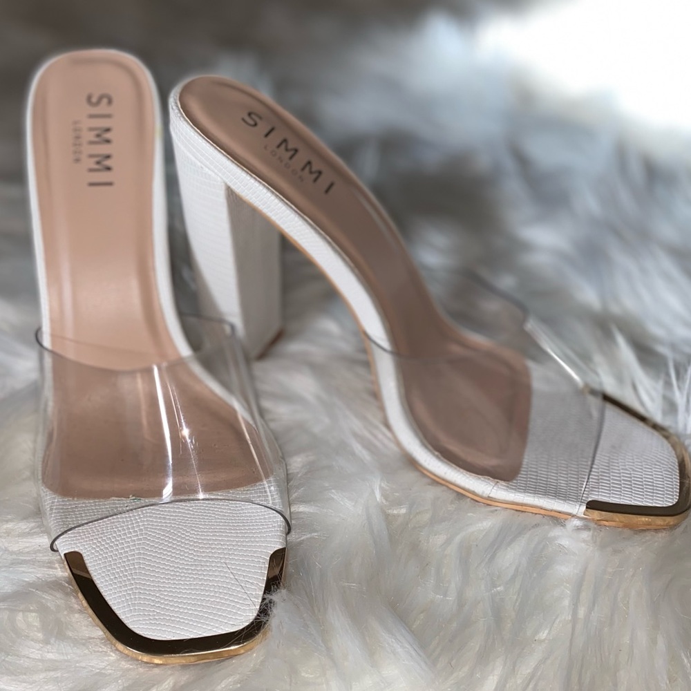 SIMMI White and Clear Block Heels